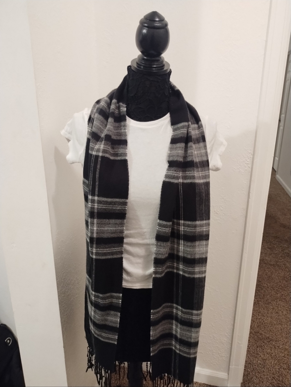 Merona Black and Gray Checkered Scarf